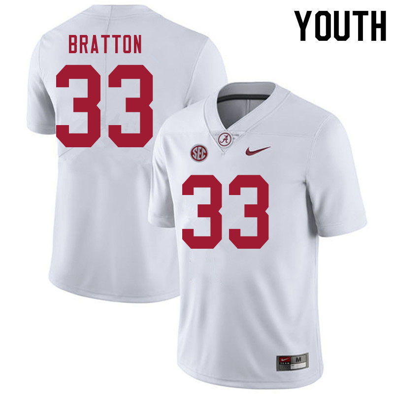 Alabama Crimson Tide Youth Jackson Bratton #33 White NCAA Nike Authentic Stitched 2020 College Football Jersey CT16P77TF